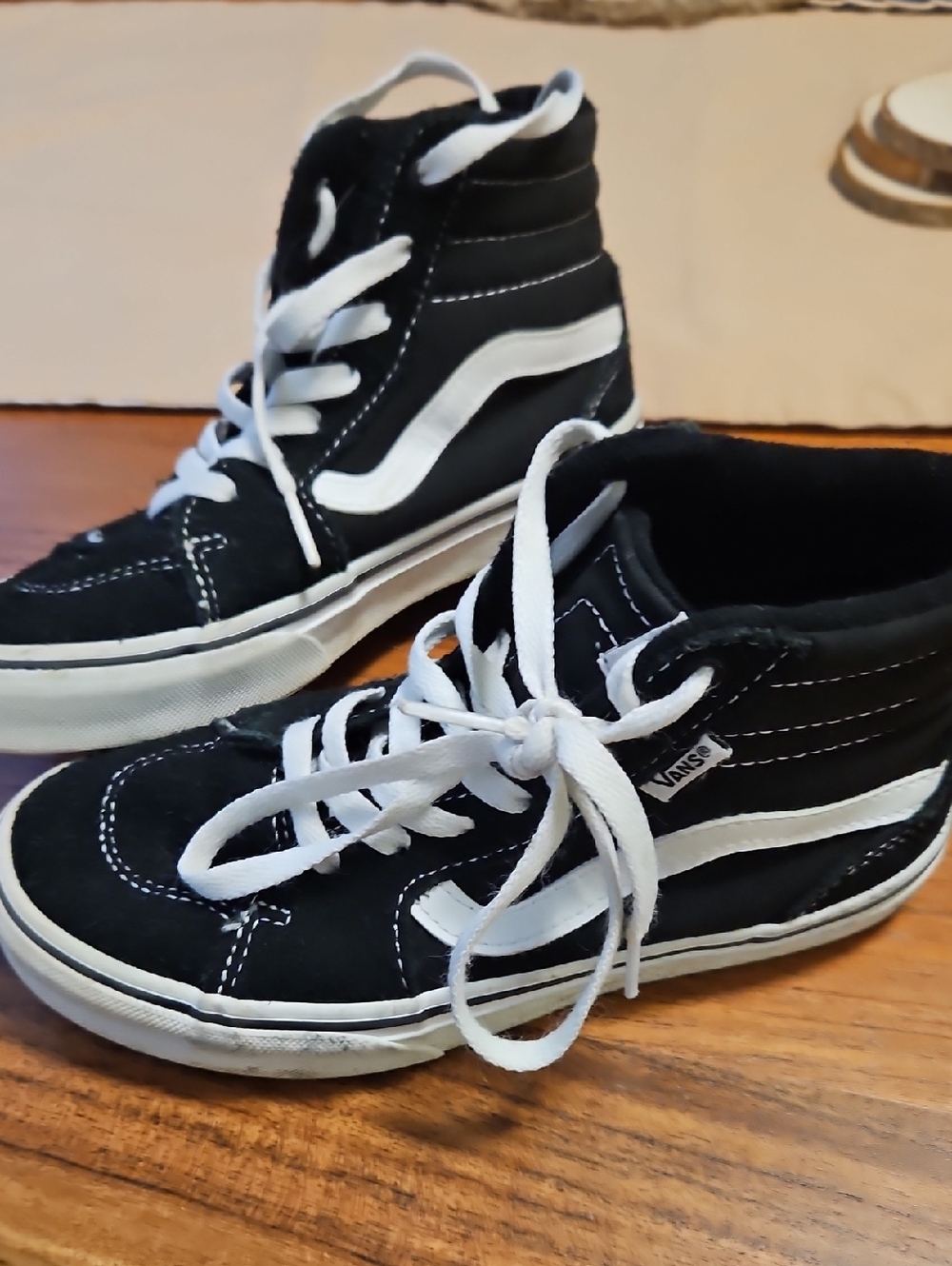 Vans Kids Black and White High-Top Skate Shoes